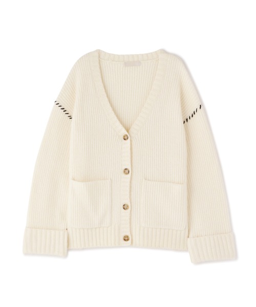 FREE'S MART(フリーズマート)の「【WEB限定】◆配色ハンドステッチミドル丈カーディガン(カーディガン/ボレロ・レディース・ホワイト/ブラウン/グレー/ピンク/グリーン・FREE)」の2枚目の写真
