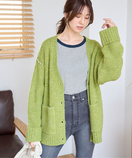 FREE'S MART(フリーズマート)の「【WEB限定】◆配色ハンドステッチミドル丈カーディガン(カーディガン/ボレロ・レディース・ホワイト/ブラウン/グレー/ピンク/グリーン・FREE)」の22枚目の写真