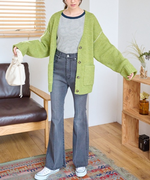 FREE'S MART(フリーズマート)の「【WEB限定】◆配色ハンドステッチミドル丈カーディガン(カーディガン/ボレロ・レディース・ホワイト/ブラウン/グレー/ピンク/グリーン・FREE)」の16枚目の写真