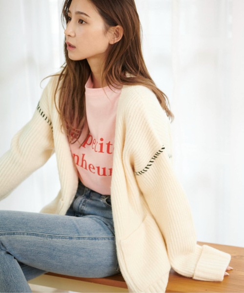 FREE'S MART(フリーズマート)の「【WEB限定】◆配色ハンドステッチミドル丈カーディガン(カーディガン/ボレロ・レディース・ホワイト/ブラウン/グレー/ピンク/グリーン・FREE)」の21枚目の写真