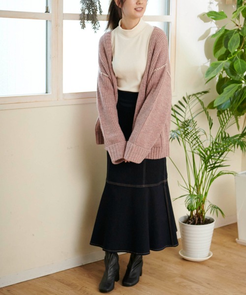 FREE'S MART(フリーズマート)の「【WEB限定】◆配色ハンドステッチミドル丈カーディガン(カーディガン/ボレロ・レディース・ホワイト/ブラウン/グレー/ピンク/グリーン・FREE)」の7枚目の写真