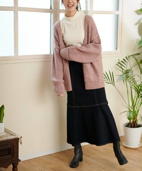 FREE'S MART(フリーズマート)の「【WEB限定】◆配色ハンドステッチミドル丈カーディガン(カーディガン/ボレロ・レディース・ホワイト/ブラウン/グレー/ピンク/グリーン・FREE)」の14枚目の写真