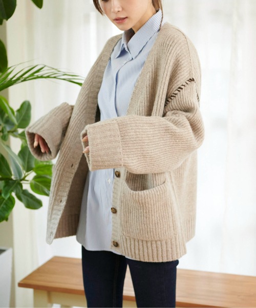 FREE'S MART(フリーズマート)の「【WEB限定】◆配色ハンドステッチミドル丈カーディガン(カーディガン/ボレロ・レディース・ホワイト/ブラウン/グレー/ピンク/グリーン・FREE)」の12枚目の写真