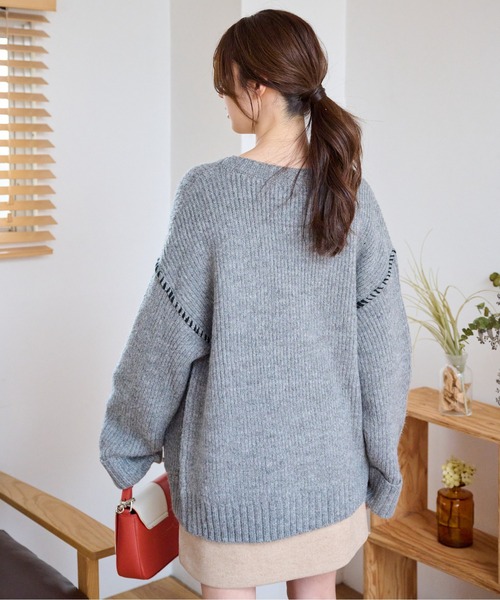 FREE'S MART(フリーズマート)の「【WEB限定】◆配色ハンドステッチミドル丈カーディガン(カーディガン/ボレロ・レディース・ホワイト/ブラウン/グレー/ピンク/グリーン・FREE)」の17枚目の写真