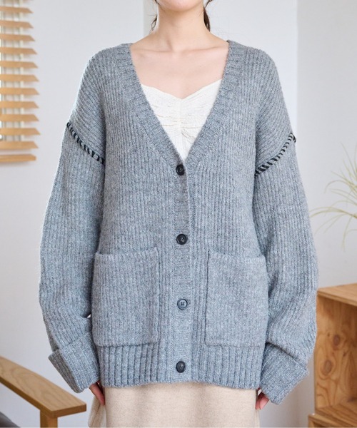 FREE'S MART(フリーズマート)の「【WEB限定】◆配色ハンドステッチミドル丈カーディガン(カーディガン/ボレロ・レディース・ホワイト/ブラウン/グレー/ピンク/グリーン・FREE)」の11枚目の写真