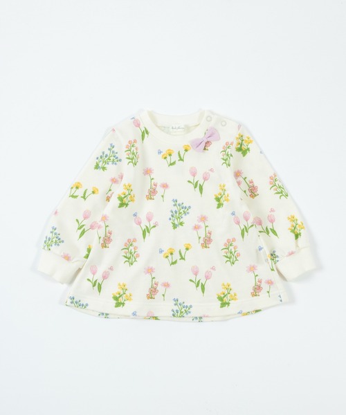 KP(ケーピー)の「日本製/mimiちゃん花柄プリントミニ裏毛Aライントレーナー(80~90)(スウェット・キッズ・杢グレー/オフホワイト・90cm/80cm)」の8枚目の写真