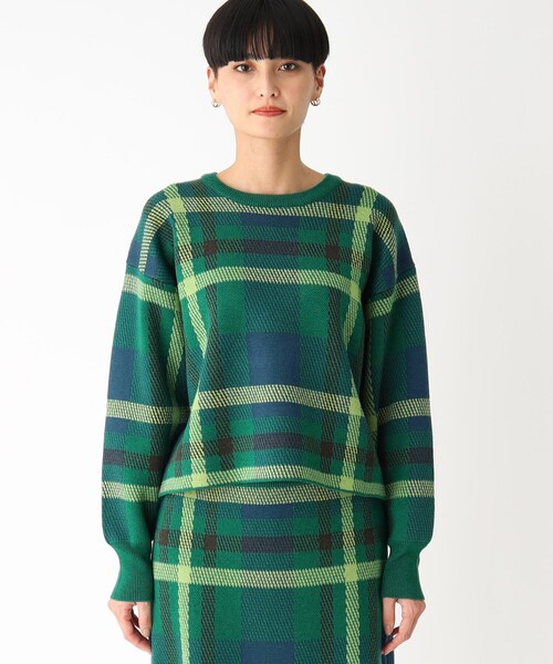 OPAQUE.CLIP（オペークドットクリップ）の「◆【PORTMAN】チェックジャカードニットプルオーバー（ニット/セーター・レディース・グリーン系その他3/オレンジ系その他3・38/40）」の15枚目の写真