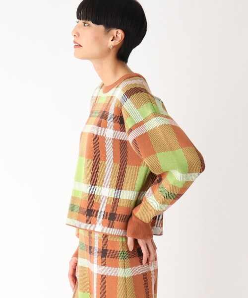 OPAQUE.CLIP（オペークドットクリップ）の「◆【PORTMAN】チェックジャカードニットプルオーバー（ニット/セーター・レディース・グリーン系その他3/オレンジ系その他3・38/40）」の21枚目の写真
