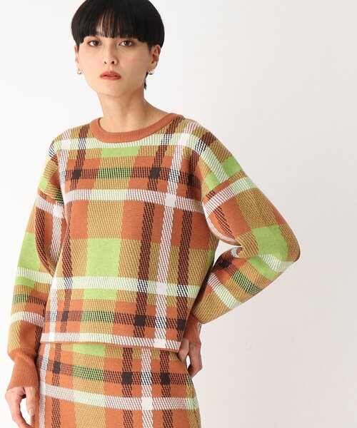 OPAQUE.CLIP（オペークドットクリップ）の「◆【PORTMAN】チェックジャカードニットプルオーバー（ニット/セーター・レディース・グリーン系その他3/オレンジ系その他3・38/40）」の22枚目の写真