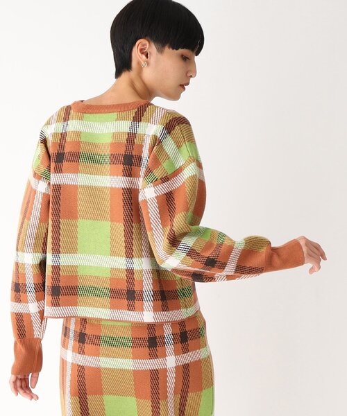 OPAQUE.CLIP（オペークドットクリップ）の「◆【PORTMAN】チェックジャカードニットプルオーバー（ニット/セーター・レディース・グリーン系その他3/オレンジ系その他3・38/40）」の3枚目の写真