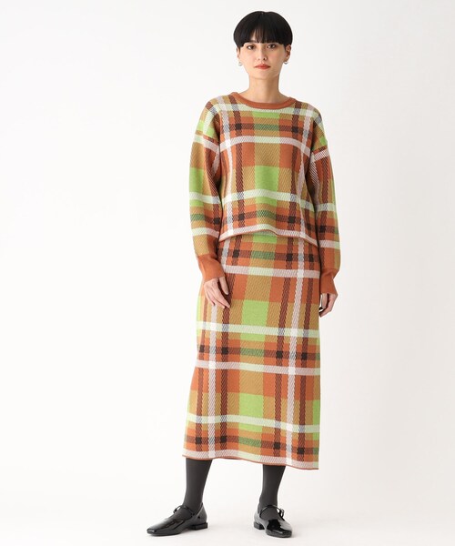 OPAQUE.CLIP（オペークドットクリップ）の「◆【PORTMAN】チェックジャカードニットプルオーバー（ニット/セーター・レディース・グリーン系その他3/オレンジ系その他3・38/40）」の4枚目の写真