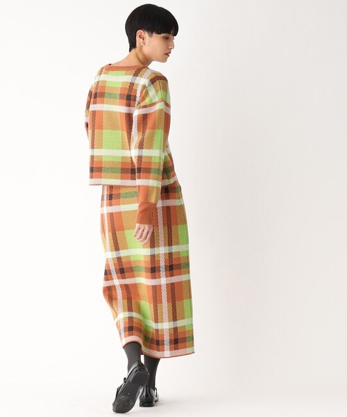 OPAQUE.CLIP（オペークドットクリップ）の「◆【PORTMAN】チェックジャカードニットプルオーバー（ニット/セーター・レディース・グリーン系その他3/オレンジ系その他3・38/40）」の6枚目の写真