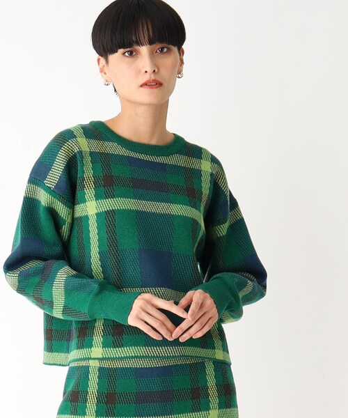 OPAQUE.CLIP（オペークドットクリップ）の「◆【PORTMAN】チェックジャカードニットプルオーバー（ニット/セーター・レディース・グリーン系その他3/オレンジ系その他3・38/40）」の8枚目の写真