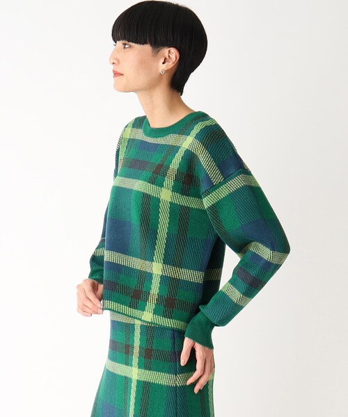 OPAQUE.CLIP（オペークドットクリップ）の「◆【PORTMAN】チェックジャカードニットプルオーバー（ニット/セーター・レディース・グリーン系その他3/オレンジ系その他3・38/40）」の9枚目の写真