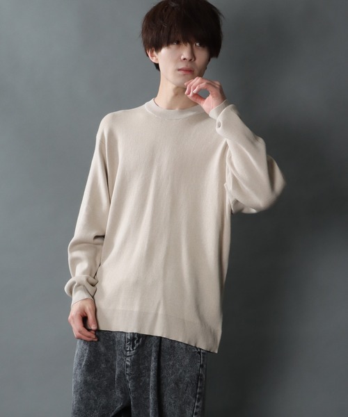 SITRY(シトリー)の「oversize smooth knitting crew neck sweater/オーバーサイズ スムース編み クルーネック ニット(ニット/セーター・メンズ・ベージュ/ブラック/ブルー/チャコールグレー・M/L)」の20枚目の写真