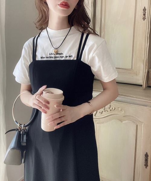 moment+（モーメントプラス）の「【累計販売枚数5万枚突破！】カットジョーゼットダブルストラップキャミワンピース（ワンピース・レディース・キャメル/ブラック/グレイッシュベージュ/チャコールグレー/ブラック系その他/ホワイト系その他・M/L）」の13枚目の写真