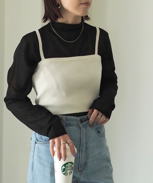 Riberry（リベリー）の「シアーニットプルオーバー（Tシャツ/カットソー・レディース・ベージュ/ブラック/オフホワイト/イエロー・MEDIUM）」の2枚目の写真