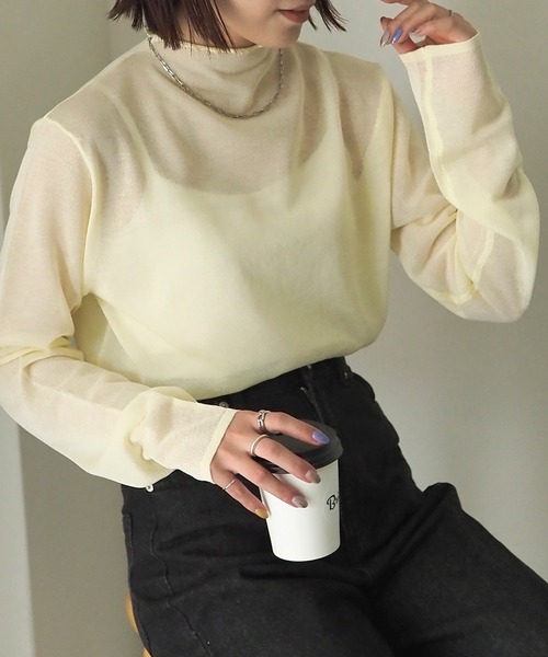 Riberry（リベリー）の「シアーニットプルオーバー（Tシャツ/カットソー・レディース・ベージュ/ブラック/オフホワイト/イエロー・MEDIUM）」の11枚目の写真