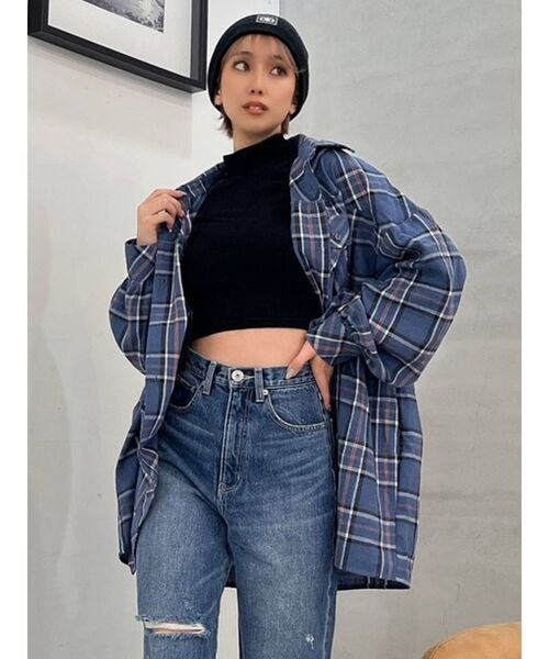 GYDA（ジェイダ）の「LOOSE CHECK GG SH（シャツ/ブラウス・レディース・オフホワイト/ブルー・FREE）」の7枚目の写真