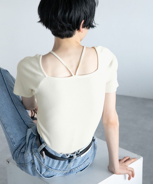 PAGEBOY（ページボーイ）の「2WAYスクエアネックTOPS（Tシャツ/カットソー・レディース・オフホワイト/ブルー/ブラック/グリーン・FREE）」の2枚目の写真