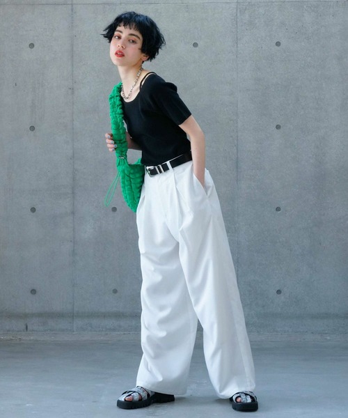 PAGEBOY（ページボーイ）の「2WAYスクエアネックTOPS（Tシャツ/カットソー・レディース・オフホワイト/ブルー/ブラック/グリーン・FREE）」の10枚目の写真