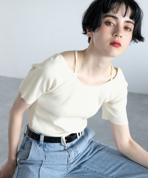 PAGEBOY（ページボーイ）の「2WAYスクエアネックTOPS（Tシャツ/カットソー・レディース・オフホワイト/ブルー/ブラック/グリーン・FREE）」の7枚目の写真