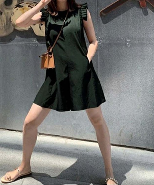 SUGAR BISKET（シュガービスケット）の「オールインワンラッシュガード（サロペット/オーバーオール・レディース・ベージュ/ブラック/カーキ/ベージュ系1/カーキ系1/ブラック系1・S/M/L）」の5枚目の写真