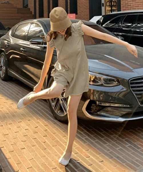 SUGAR BISKET（シュガービスケット）の「オールインワンラッシュガード（サロペット/オーバーオール・レディース・ベージュ/ブラック/カーキ/ベージュ系1/カーキ系1/ブラック系1・S/M/L）」の12枚目の写真