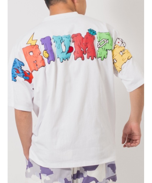 RE730(アールイーセブンサーティー)の「RE730 アーチロゴ発泡プリントビッグTシャツ(Tシャツ/カットソー・メンズ・イエロー/オフホワイト/ターコイズブルー/ブラック・MEDIUM/LARGE/X-LARGE)」の2枚目の写真