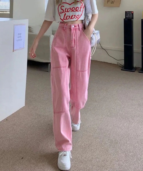 almo（アルモ）の「カーゴデニムパンツ/ピンク(se)（カーゴパンツ