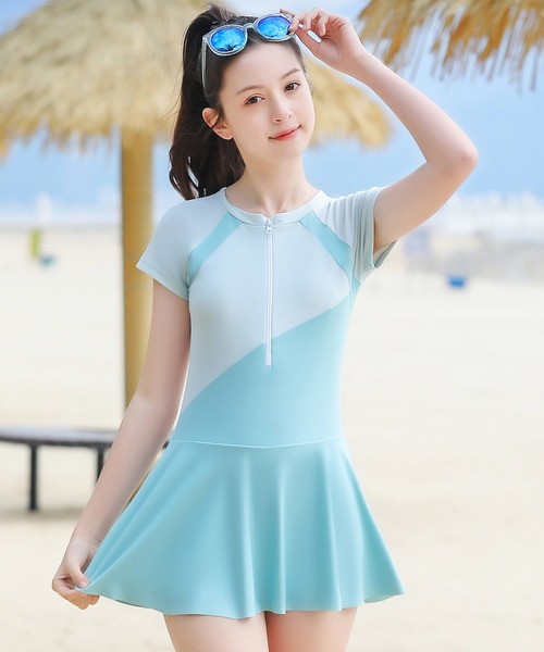 TeddyShop(テディショップ)の「キッズ水着 半袖バイカラースポーティーワンピース風オールインワンスイムウェア(水着・キッズ・ピンク系その他/ブルー系その他・LL/L/M/3L/S)」の14枚目の写真