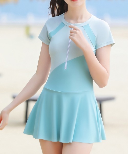 TeddyShop(テディショップ)の「キッズ水着 半袖バイカラースポーティーワンピース風オールインワンスイムウェア(水着・キッズ・ピンク系その他/ブルー系その他・LL/L/M/3L/S)」の3枚目の写真
