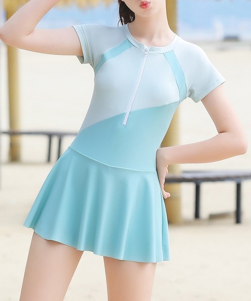 TeddyShop(テディショップ)の「キッズ水着 半袖バイカラースポーティーワンピース風オールインワンスイムウェア(水着・キッズ・ピンク系その他/ブルー系その他・LL/L/M/3L/S)」の8枚目の写真