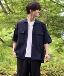 seersucker oversize drop shoulder drape shirt/シアサッカー オーバーサイズ ドロップショルダー ドレープ シャツ