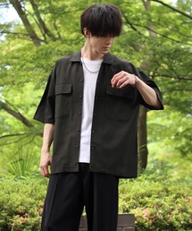seersucker oversize drop shoulder drape shirt/シアサッカー オーバーサイズ ドロップショルダー ドレープ シャツ