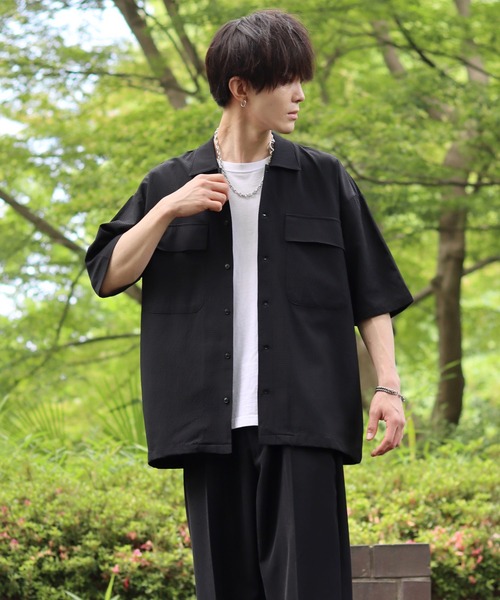 SITRY(シトリー)の「seersucker oversize drop shoulder drape shirt/シアサッカー オーバーサイズ ドロップショルダー ドレープ シャツ(シャツ/ブラウス・メンズ・ブラック/ネイビー/カーキ・M/L/LL)」の1枚目の写真