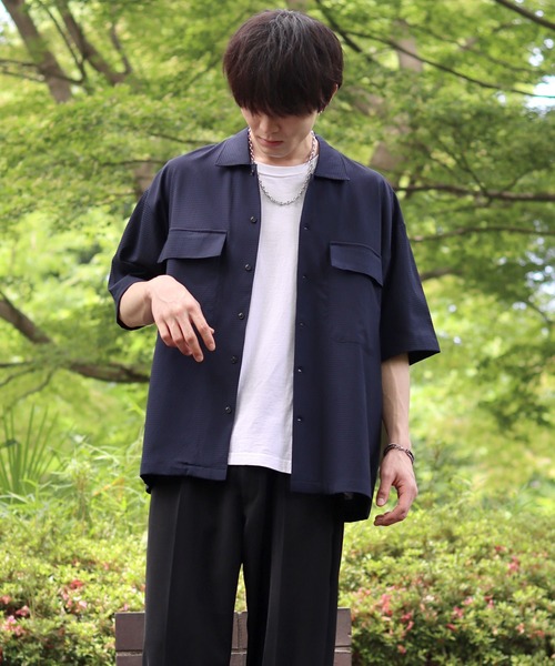 SITRY(シトリー)の「seersucker oversize drop shoulder drape shirt/シアサッカー オーバーサイズ ドロップショルダー ドレープ シャツ(シャツ/ブラウス・メンズ・ブラック/ネイビー/カーキ・M/L/LL)」の12枚目の写真