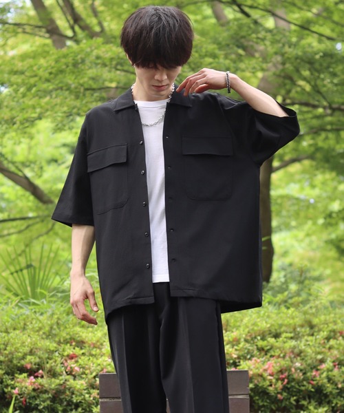 SITRY(シトリー)の「seersucker oversize drop shoulder drape shirt/シアサッカー オーバーサイズ ドロップショルダー ドレープ シャツ(シャツ/ブラウス・メンズ・ブラック/ネイビー/カーキ・M/L/LL)」の9枚目の写真