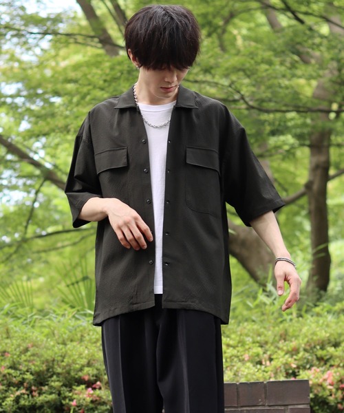 SITRY(シトリー)の「seersucker oversize drop shoulder drape shirt/シアサッカー オーバーサイズ ドロップショルダー ドレープ シャツ(シャツ/ブラウス・メンズ・ブラック/ネイビー/カーキ・M/L/LL)」の16枚目の写真