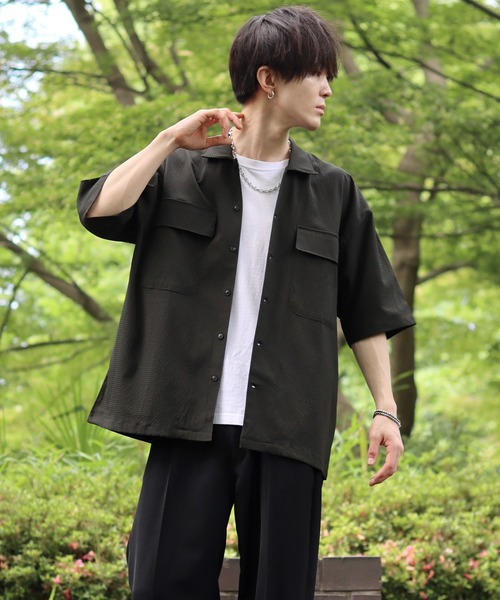 SITRY(シトリー)の「seersucker oversize drop shoulder drape shirt/シアサッカー オーバーサイズ ドロップショルダー ドレープ シャツ(シャツ/ブラウス・メンズ・ブラック/ネイビー/カーキ・M/L/LL)」の17枚目の写真