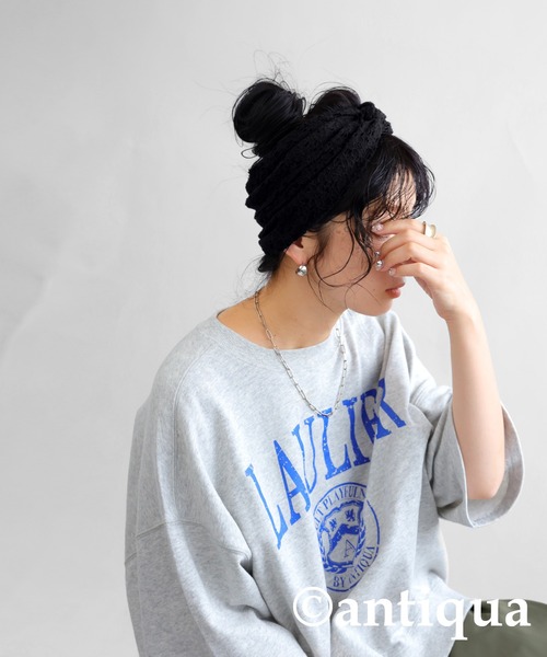 antiqua(アンティカ)の「コットンナイロンレースターバン(ヘアバンド・レディース・ブラック・FREE)」の8枚目の写真