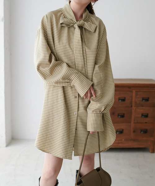 DISCOAT(ディスコート)の「チェックボウタイブラウス(シャツ/ブラウス・レディース・ブラック/ベージュ・FREE)」の9枚目の写真