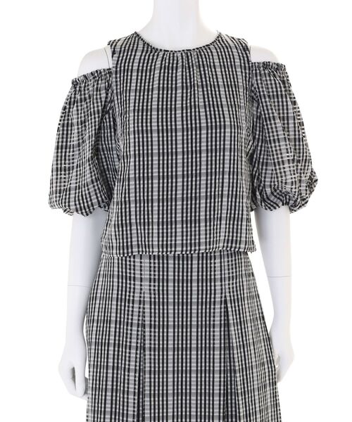 MERCURYDUO(マーキュリーデュオ)の「シアーチェックバックシャンブラウス(シャツ/ブラウス・レディース・ブラック/オフホワイト・FREE)」の4枚目の写真