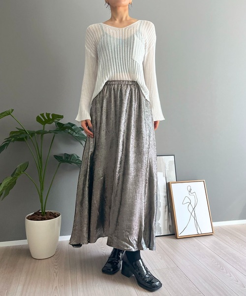 Jewelobe(ジュエローブ)の「Vネック透かし編みルーズニットプルオーバー(ニット/セーター・レディース・ホワイト/ブラウン/ブラック・FREE)」の4枚目の写真