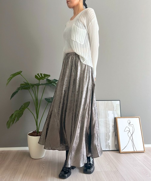 Jewelobe(ジュエローブ)の「Vネック透かし編みルーズニットプルオーバー(ニット/セーター・レディース・ホワイト/ブラウン/ブラック・FREE)」の5枚目の写真