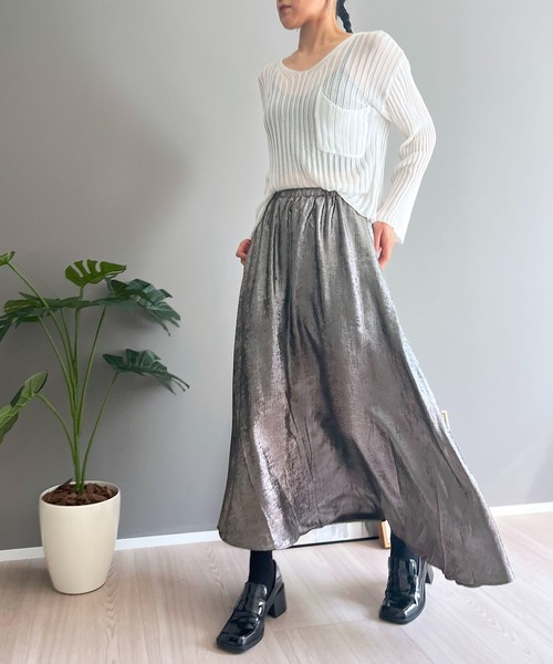 Jewelobe(ジュエローブ)の「Vネック透かし編みルーズニットプルオーバー(ニット/セーター・レディース・ホワイト/ブラウン/ブラック・FREE)」の6枚目の写真