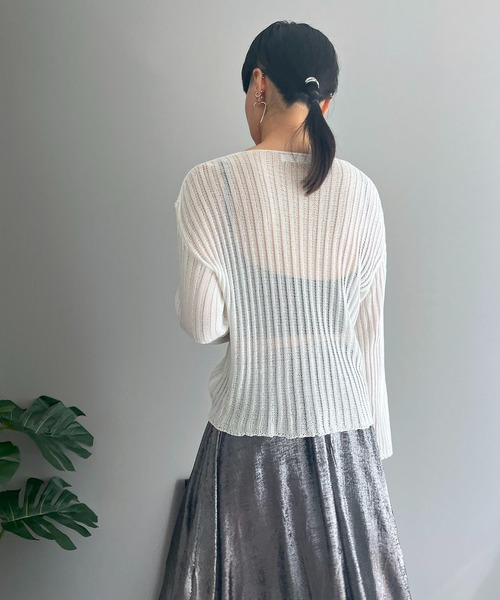 Jewelobe(ジュエローブ)の「Vネック透かし編みルーズニットプルオーバー(ニット/セーター・レディース・ホワイト/ブラウン/ブラック・FREE)」の7枚目の写真