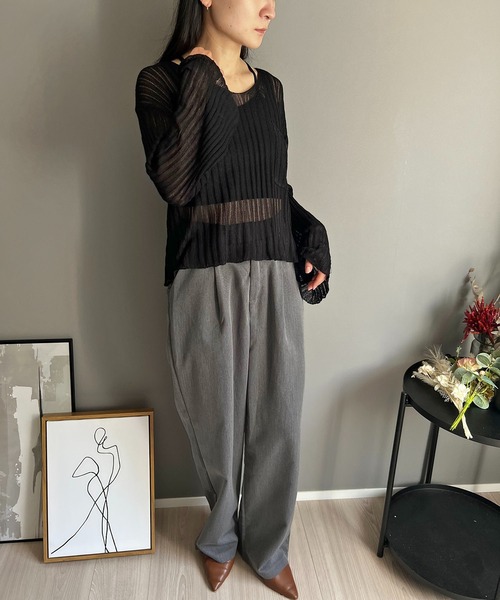 Jewelobe(ジュエローブ)の「Vネック透かし編みルーズニットプルオーバー(ニット/セーター・レディース・ホワイト/ブラウン/ブラック・FREE)」の9枚目の写真