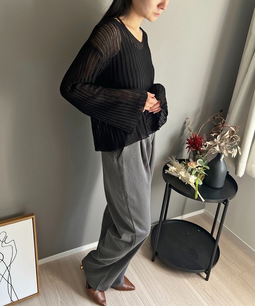Jewelobe(ジュエローブ)の「Vネック透かし編みルーズニットプルオーバー(ニット/セーター・レディース・ホワイト/ブラウン/ブラック・FREE)」の10枚目の写真