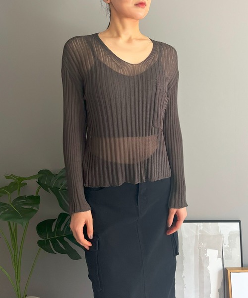 Jewelobe(ジュエローブ)の「Vネック透かし編みルーズニットプルオーバー(ニット/セーター・レディース・ホワイト/ブラウン/ブラック・FREE)」の21枚目の写真